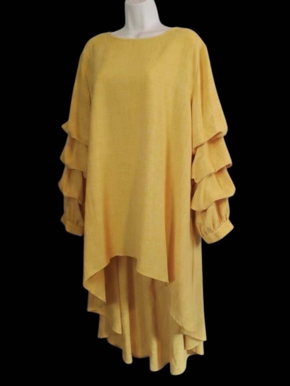 P Luca Milano Ruffled High-Low Tunic Top in Vibrant Mustard Yellow